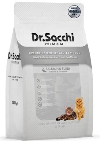 Dr. Sacchi Premium Düşük Tahıllı Somonlu Ve Ton Balıklı Kısırlaştırılmış Yetişkin Kedi Maması 1 KG | SRC: Barcode: 8690286595011
